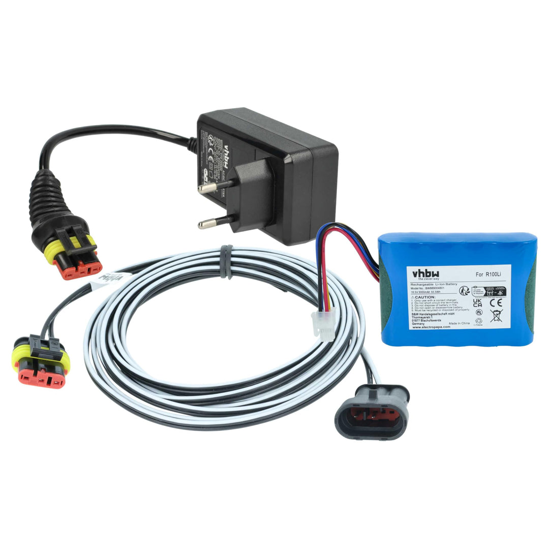 vhbw 1x Netzteil, 1x 3000 mAh Akku, 1x Niederspannungskabel kompatibel mit Husqvarna Automower 320,