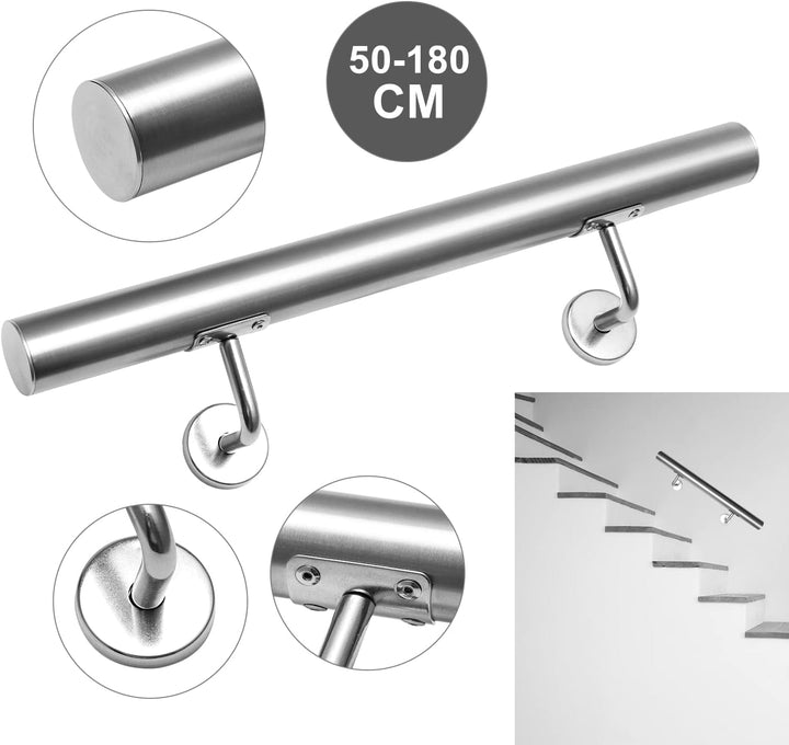 Edelstahl Handlauf Treppengeländer Geländer Wandhandlauf Wand Treppe mit Wandhalterung und Endkappen