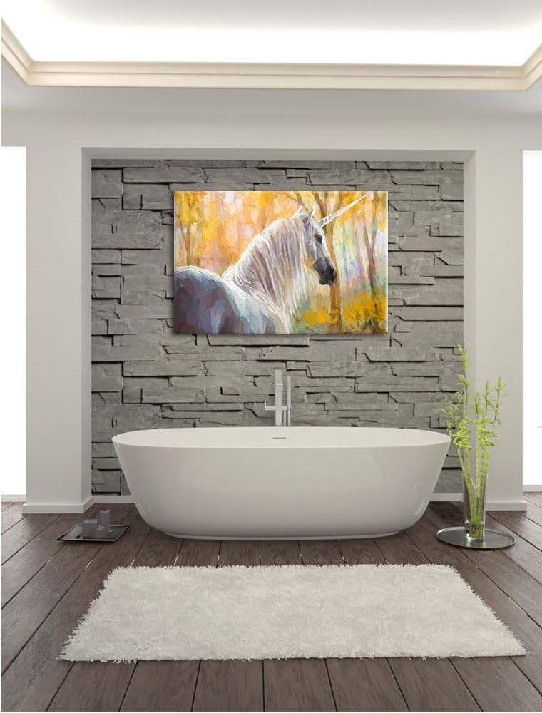 Pixxprint Einhorn im Wald als Leinwandbild/Grösse: 100x70 cm/Wandbild/Kunstdruck/fertig bespannt, 10