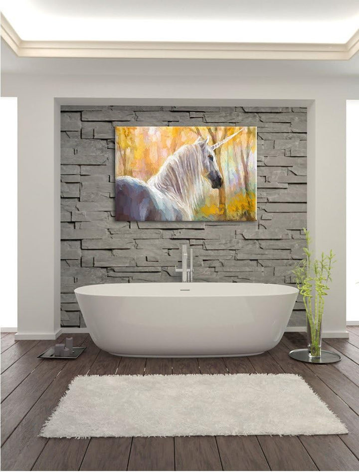 Pixxprint Einhorn im Wald als Leinwandbild/Grösse: 100x70 cm/Wandbild/Kunstdruck/fertig bespannt, 10