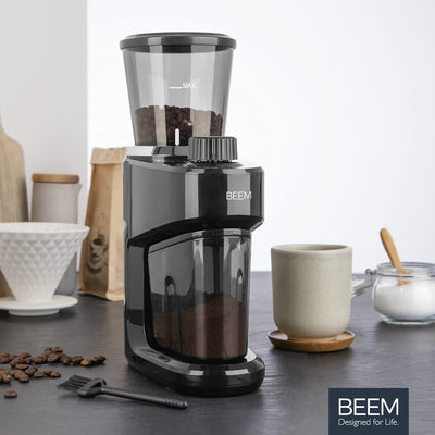 BEEM 3980 GRIND-INTENSE Elektrische Kaffeemühle - 160 g | Edelstahl-Kegelmahlwerk | 15-stufige Mahlg