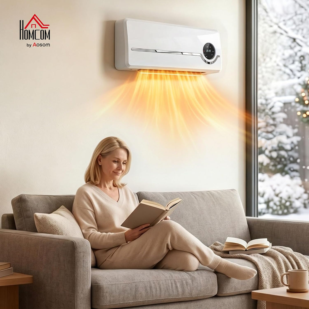 HOMCOM Heizlüfter zur Wandmontage 2000W mit Ventilator, Fernbedienung | Keramik-Wandheizung, 2 Heizm