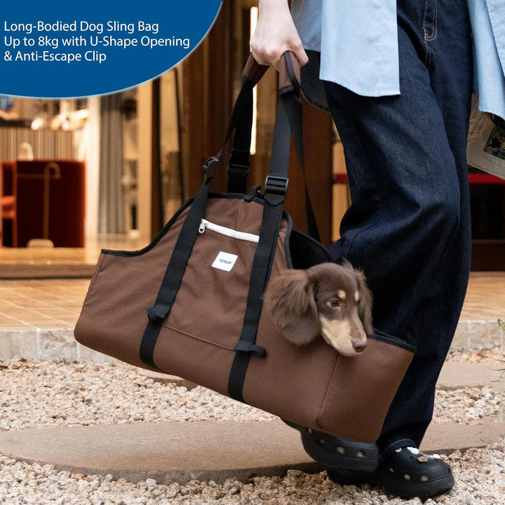 Tragbare Hundetasche, Nylon, leicht, wasserabweisend, Dackel-Haustier-Tragetasche, lange Hundetasche