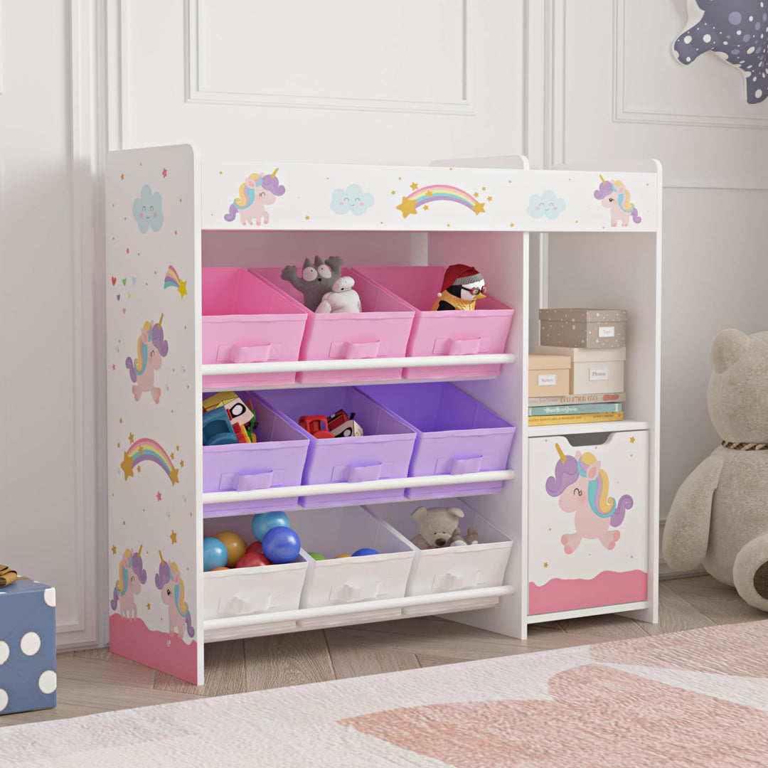 [en.casa] Kinderregal Søndreland Bücherregal für Kinder mit 9 Aufbewahrungsboxen Spielzeugregal mit