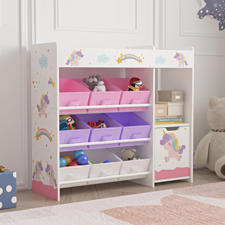 [en.casa] Kinderregal Søndreland Bücherregal für Kinder mit 9 Aufbewahrungsboxen Spielzeugregal mit