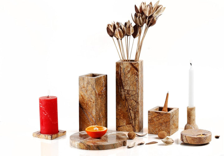 Yuchengstone Design Marmorvase, Vase Blumenvase aus indischem Marmor, massiv, rechteckig (30x10x8cm)