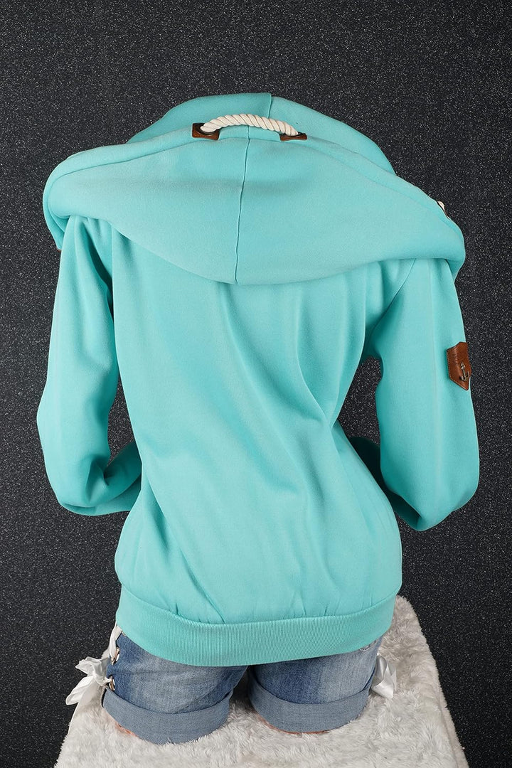 VIN TE Damen Sweat Jacke XXL Kapuze Hoodie Übergangsjacke Fleece gefüttert schräger Reissverschluss
