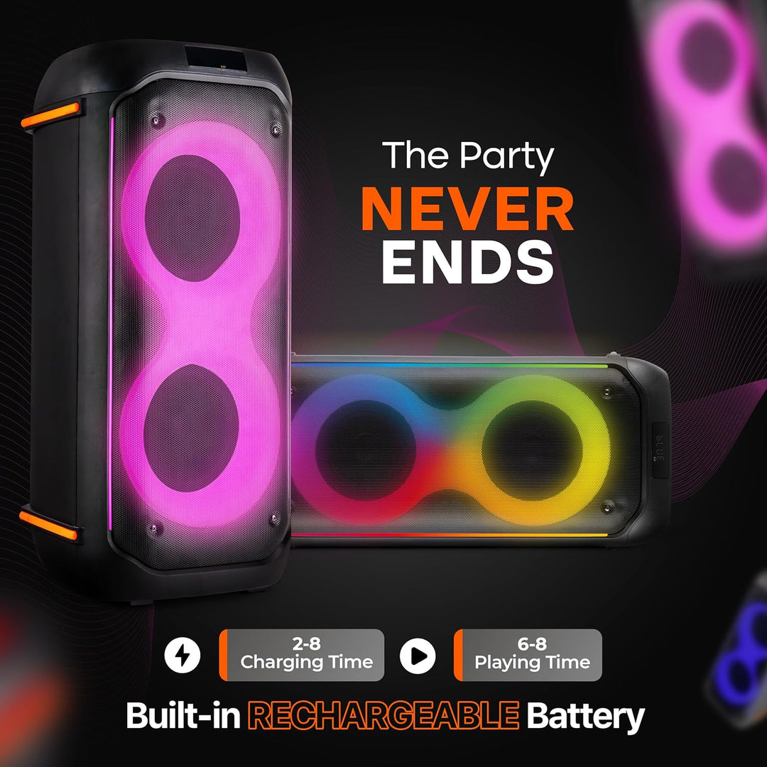 Pyle Bluetooth-Party-Lautsprecher 160W, Karaoke-System mit 2X 6,5", Mikrofon, Akku, USB/SD/FM/TWS, P