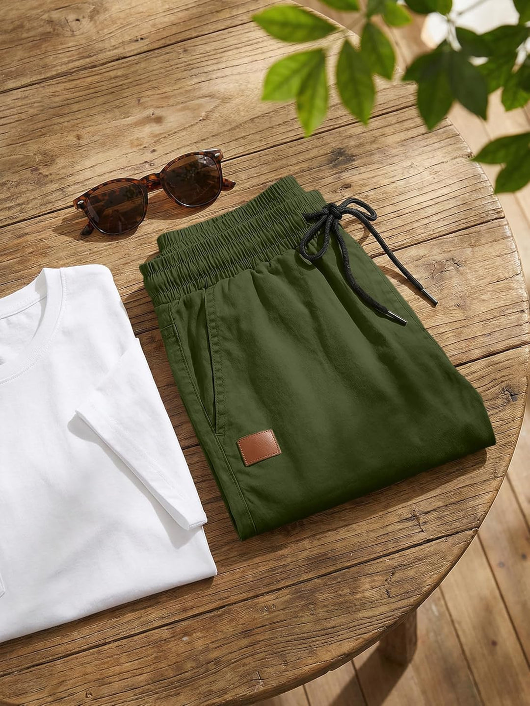 JMIERR Kurze Hosen Herren Shorts Herren Sommer Chino Baumwolle Elastische Taille mit Taschen M F Grü