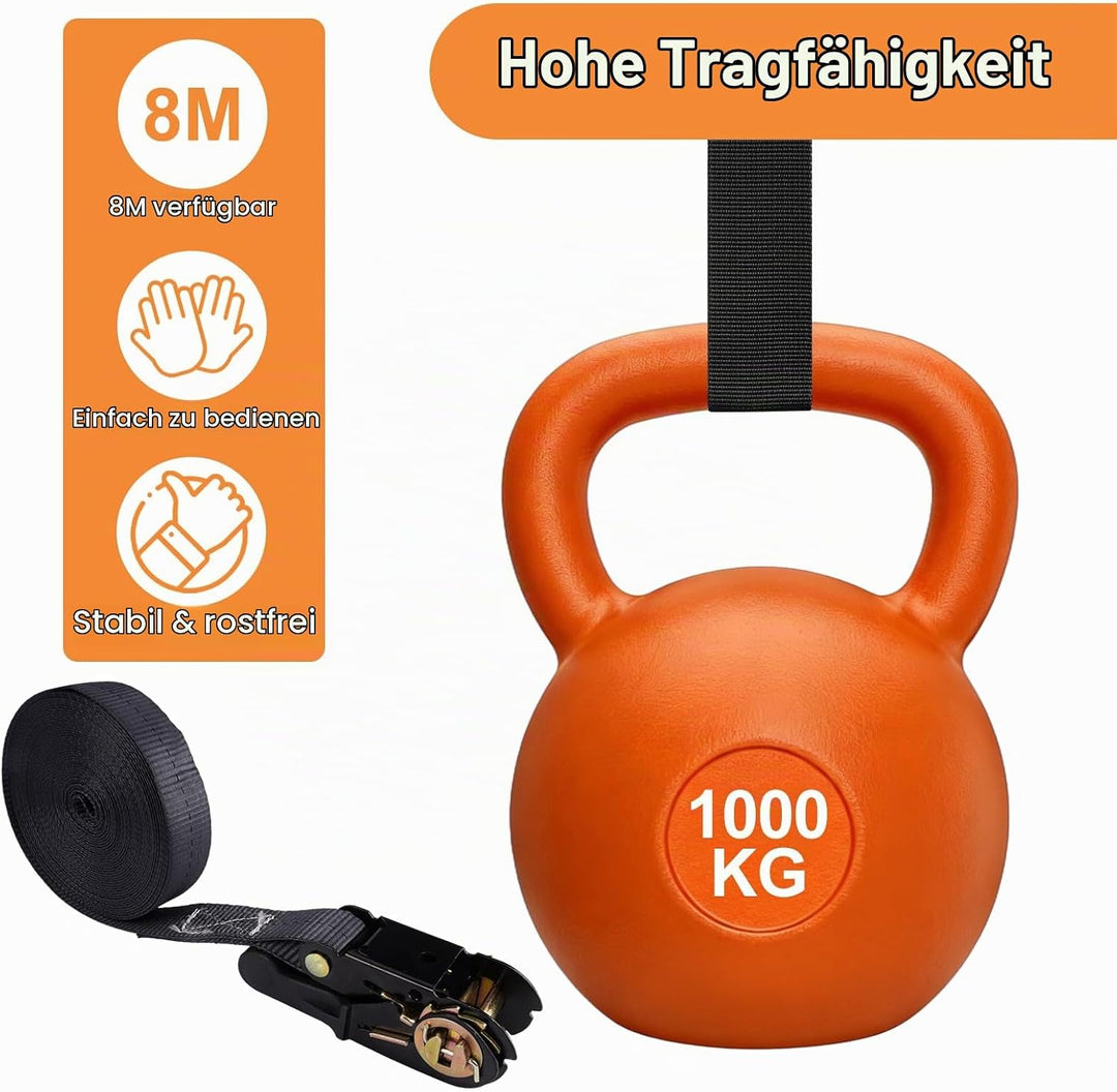 2 Stück Spanngurte mit Ratsche 8mx25mm,Zurrgurte mit Ratsche Verstellbare,Tragkraft 1000 kg,Schwere