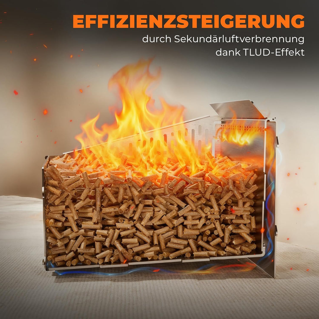 30x25x17cm hitzeresistenter Pelletkorb für Kaminofen | Edelstahl Pelletkorb | Pelletbrennkorb 40% me