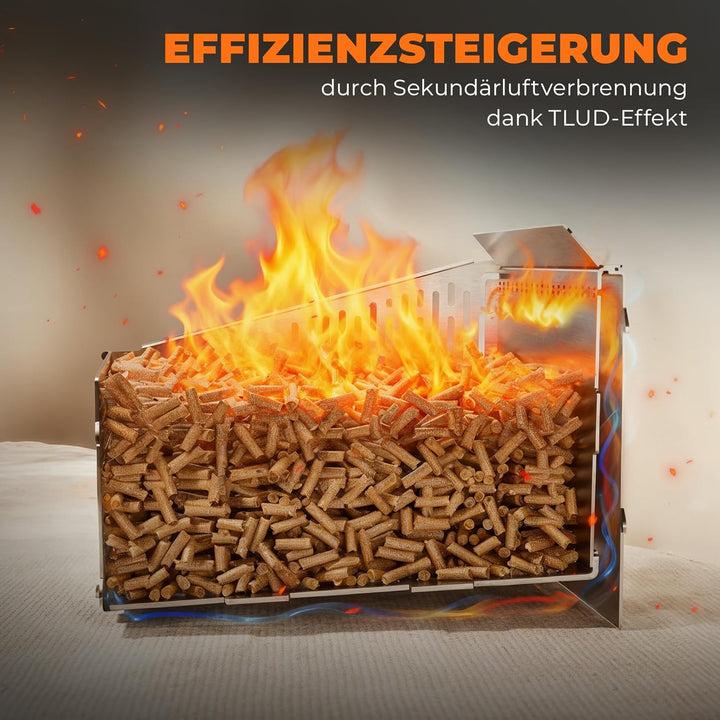 30x25x17cm hitzeresistenter Pelletkorb für Kaminofen | Edelstahl Pelletkorb | Pelletbrennkorb 40% me