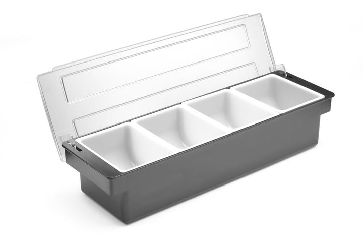 HENDI Zutatenbehälter, Schwarzer ABS Kunststoff mit transparentem Polykarbonat Deckel, mit 4 weissen