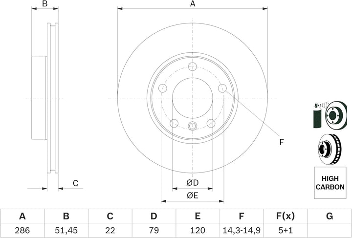 Bosch BD437 Bremsscheiben - Vorderachse - ECE-R90 Zertifizierung - zwei Bremsscheiben pro Set