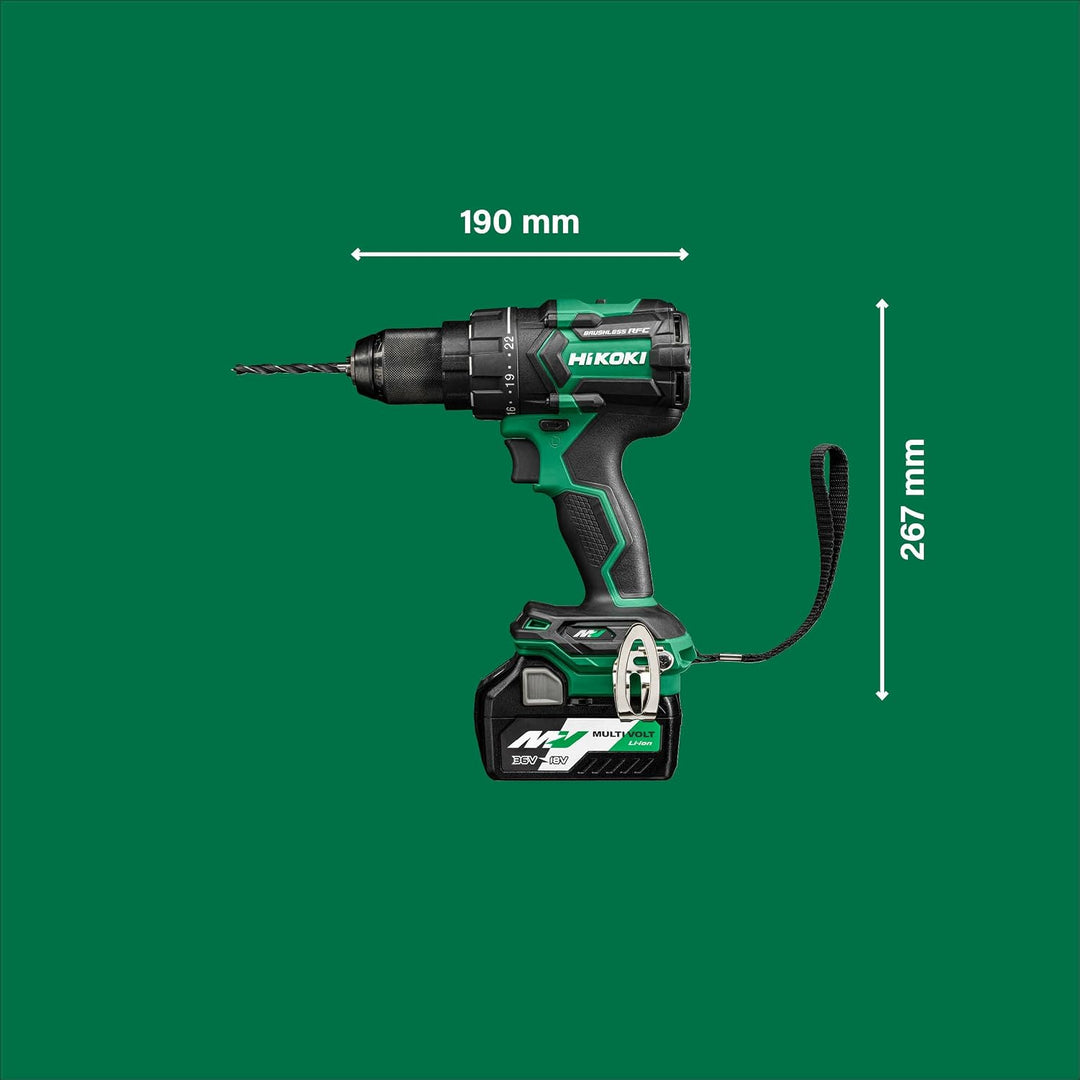 HIKOKI Akku Bohrschrauber DS36DCWRZ, Bohrfutterspannweite: 1,5-13 mm, (36V 2,5 Ah Akkus, Max. Festdr