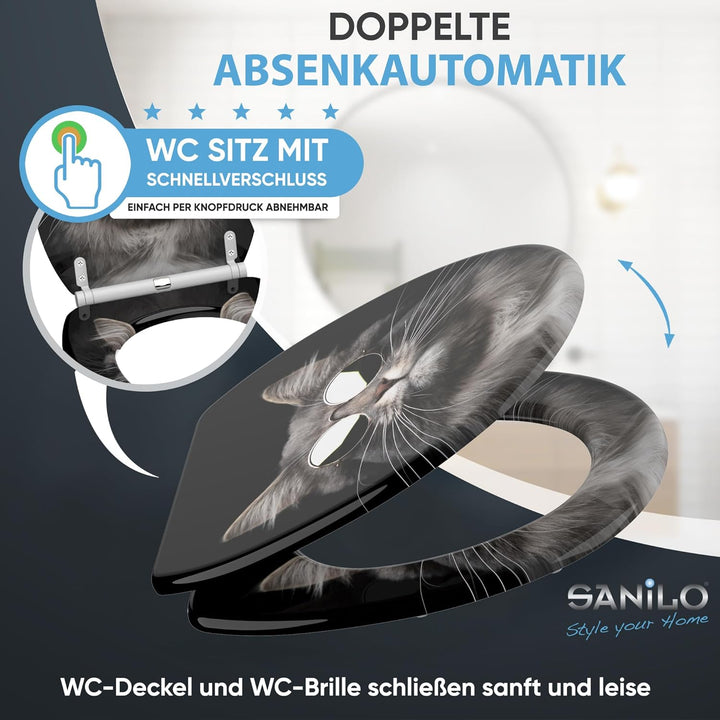 Sanilo WC Sitz mit Absenkautomatik, viele schöne schwarze Toilettendeckel zur Auswahl, hochwertige u