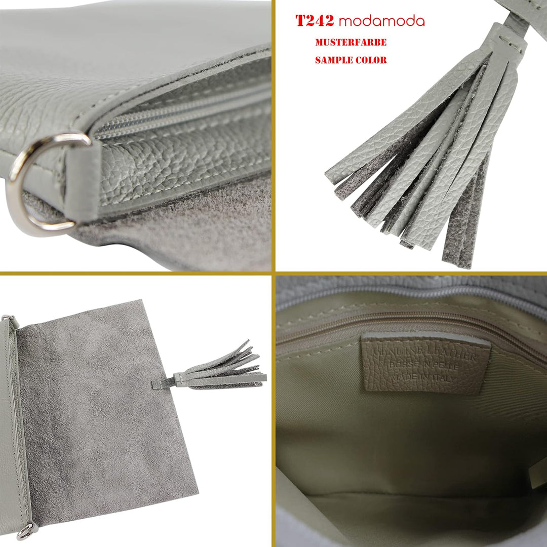 modamoda de - T242 - ital. Leder Clutch Umhängetasche Small Senfgelb, Senfgelb