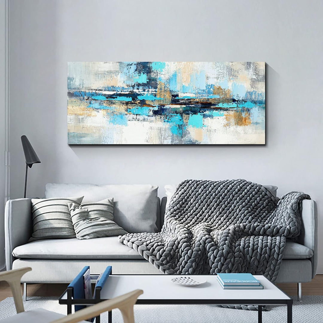 FajerminArt Mit Rahmen Grosses Leinwandbilder Bilder 120x50cm Abstrakt Blau grau bild auf leinwand W