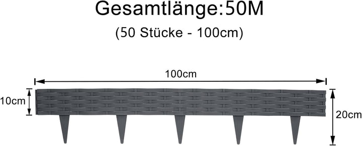 YUENFONG 50m Beeteinfassung Rasenkante Biegbarer Beetumrandungen Kunststoff Rasenkanten, Rattan-Opti