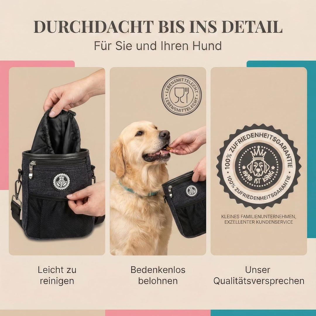 HUND IST KÖNIG® Premium Leckerlibeutel für Hunde - der Alleskönner - Robuster Futterbeutel Hunde mit