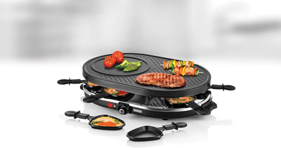 Unold 48795 RACLETTE Gourmet, 1200W, für bis zu 8 Personen, Antihaftbeschichtete Grillplatte, Glatte