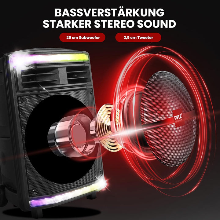 Pyle Partybox - Bluetooth Lautsprecher Gross, PA Anlage, Musikbox, Karaoke Box, 600W, 10" Subwoofer,