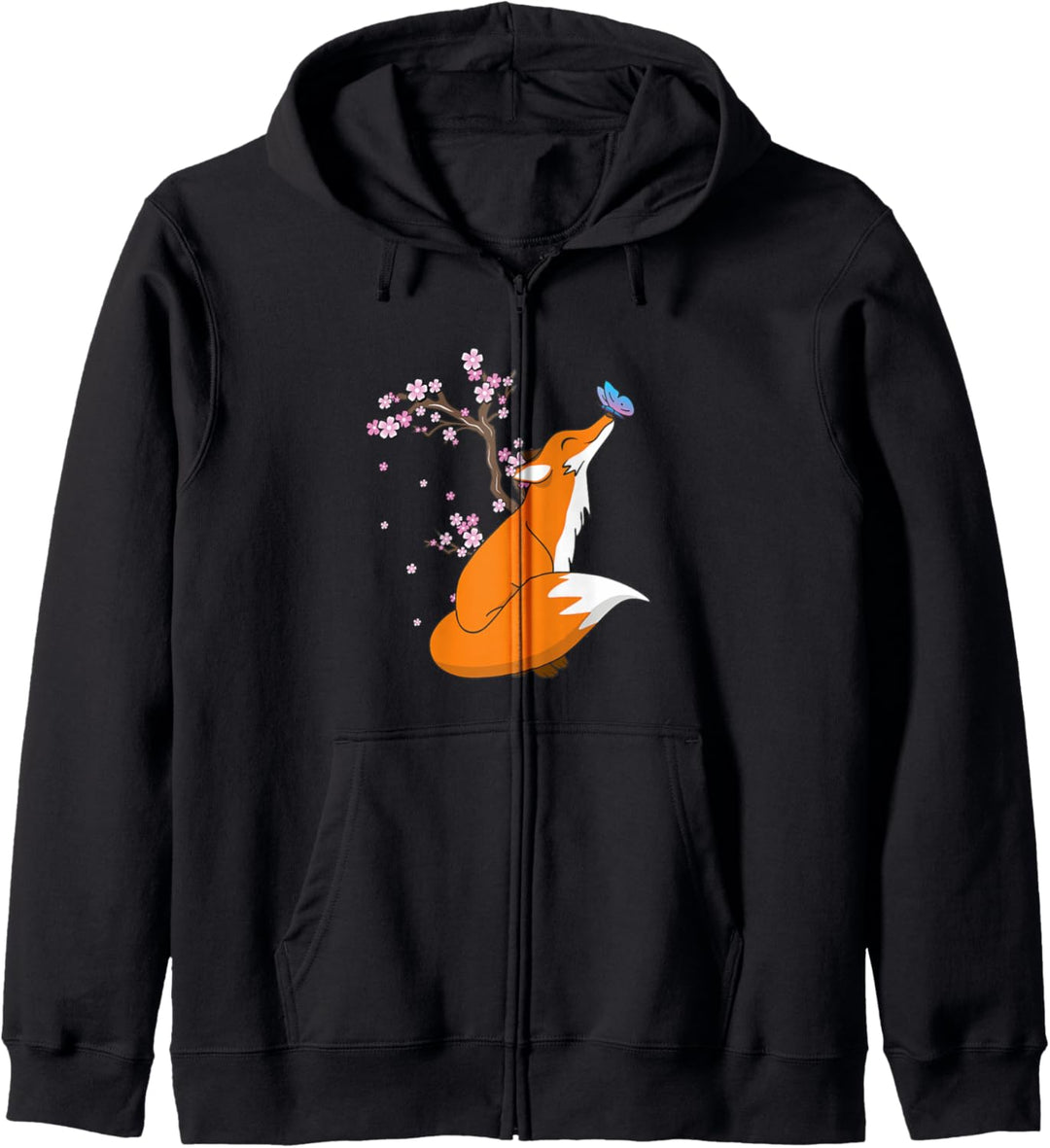 Kawaii Fox Butterfly On A Nose Japanese Sakura Cherry Flower Kapuzenjacke