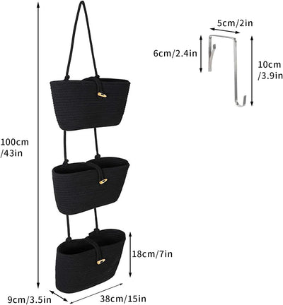 IGTOPS Hängeorganizer Tür/Wand, Hängend Aufbewahrungskorb, Baumwolle Geflochten Wandkorb mit Schnall