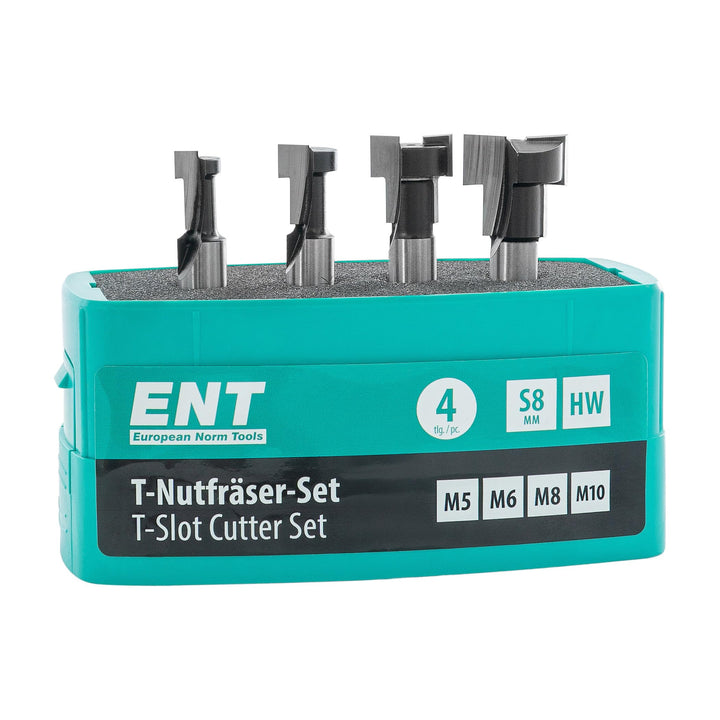 ENT 09045 4-tlg. T-Nutfräser-Set M5 M6 M8 M10, Schaft 8 mm, in Hartmetall, für Sechskantschrauben mi