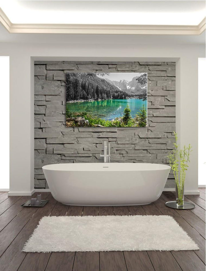 schöner See in einer Berglandschaft schwarz/weiss Format: 100x70 auf Leinwand, XXL riesige Bilder fe