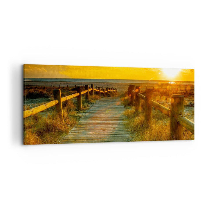 Wandbilder Dekoration Wohnzimmer Fussgängerbrücke Strand Urlaub Sonne Bilder auf Leinwand 120x50cm L