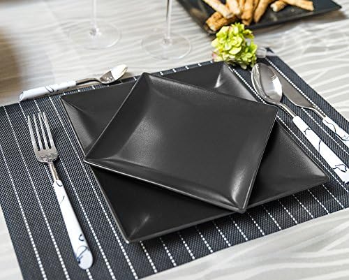 H&h set 6 piatti piani boston osaka nero cm 24x24