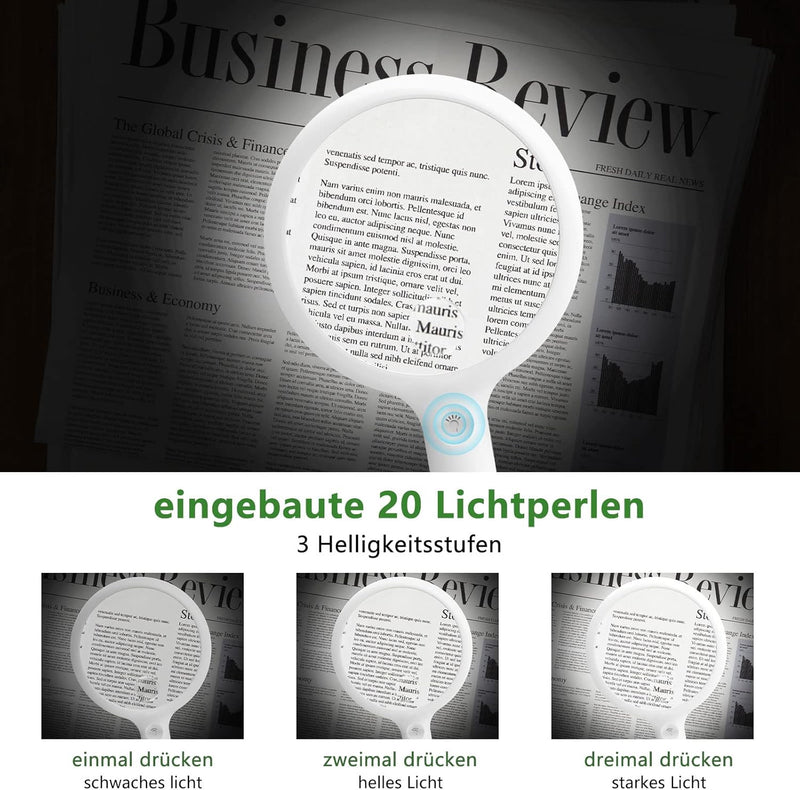 Lupe mit Licht,Leselupe mit Licht für Senioren Gross,3 Lichtmodi USB Wiederaufladbar,Beleuchtete Lup