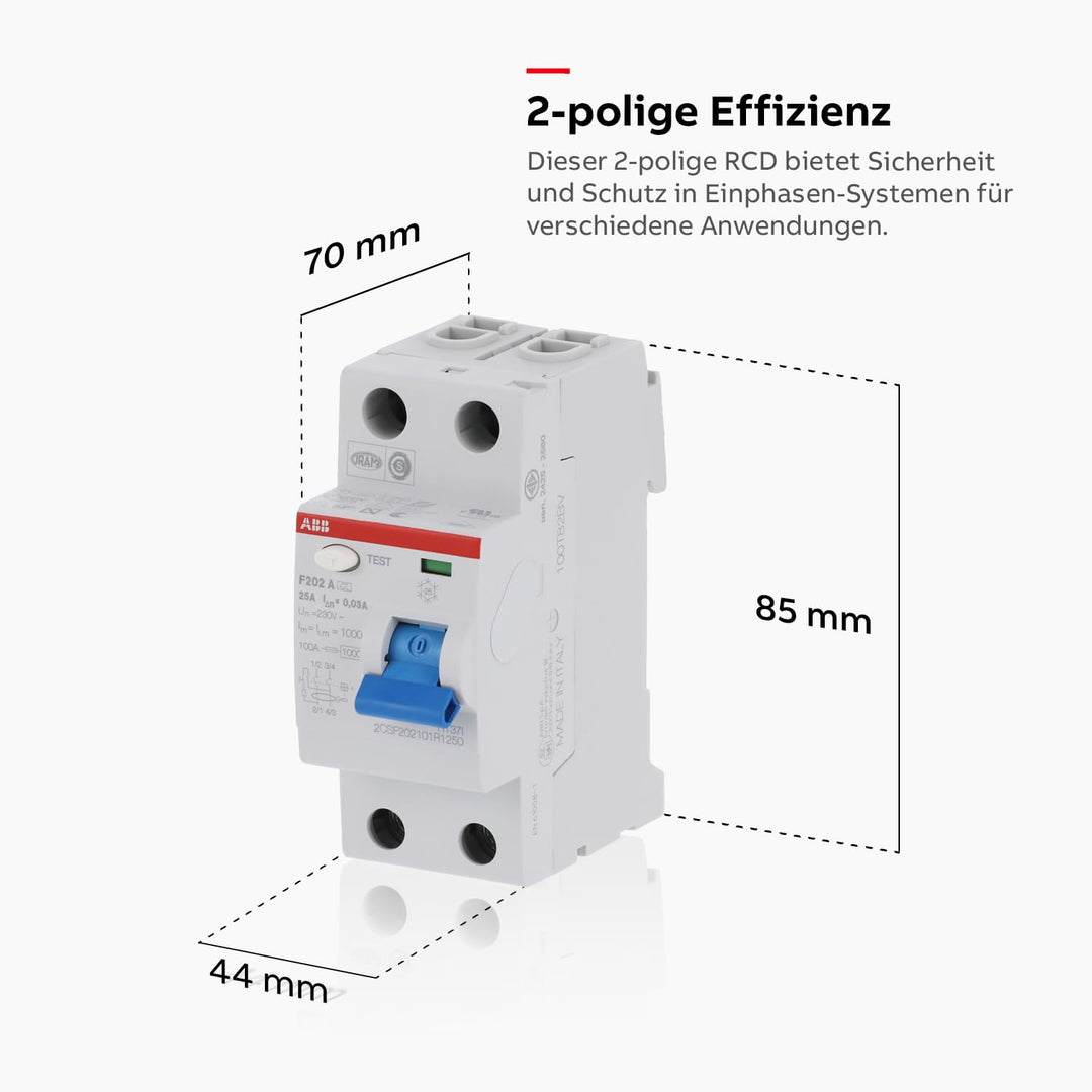 ABB F202 RCCB, 2-polig, 25A, 30mA Typ A CE 230V ac Einzelpack Single, Einzelpack Single