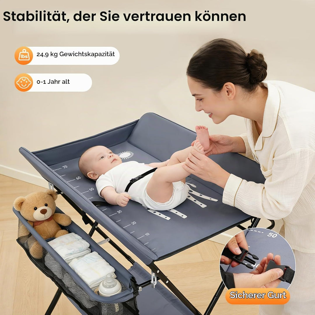 klappbare Wickelkommode Wickeltisch, Baby Wickelkombi, mit Wickelauflage Sicherheitsgurt und Ablagef