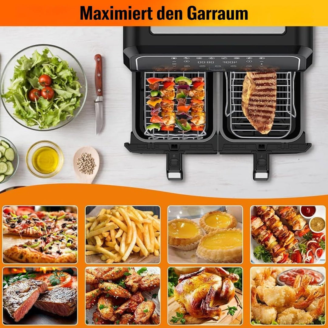 Edelstahl Airfryer Zubehör für Ninja Foodi Dual Zone AF300EU/AF400EU/AF500EU - Stapelbarer Grillrost