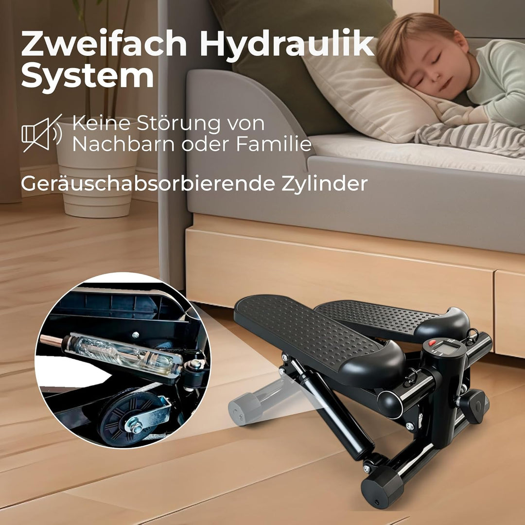 Mini Stepper Heimtrainer mit Widerstandsbändern & LCD-Display – Leiser Swing-Stepper mit Hydraulik-S