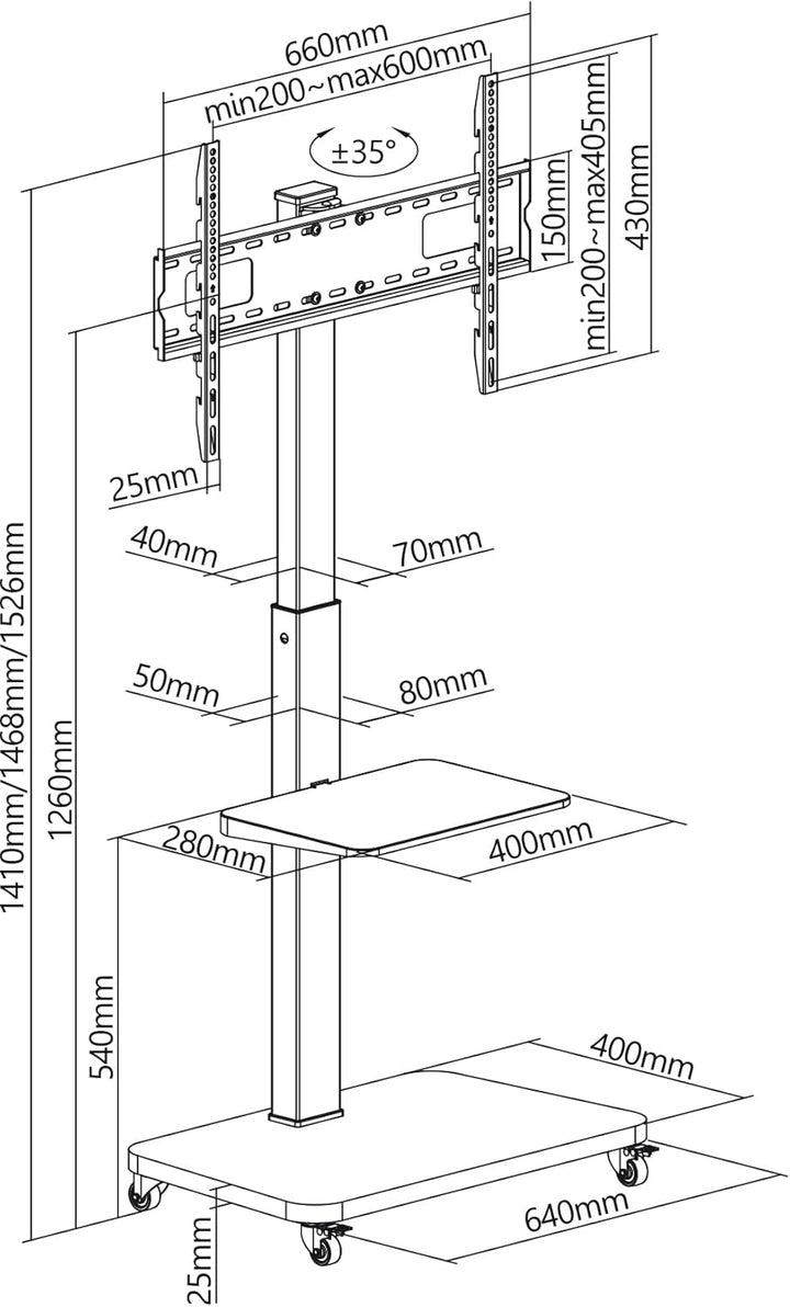myWall HP108WL Standfuss für Flachbildschirme 37“ - 75“ (94-190 cm), Belastung bis 40 kg, weiss 20 J