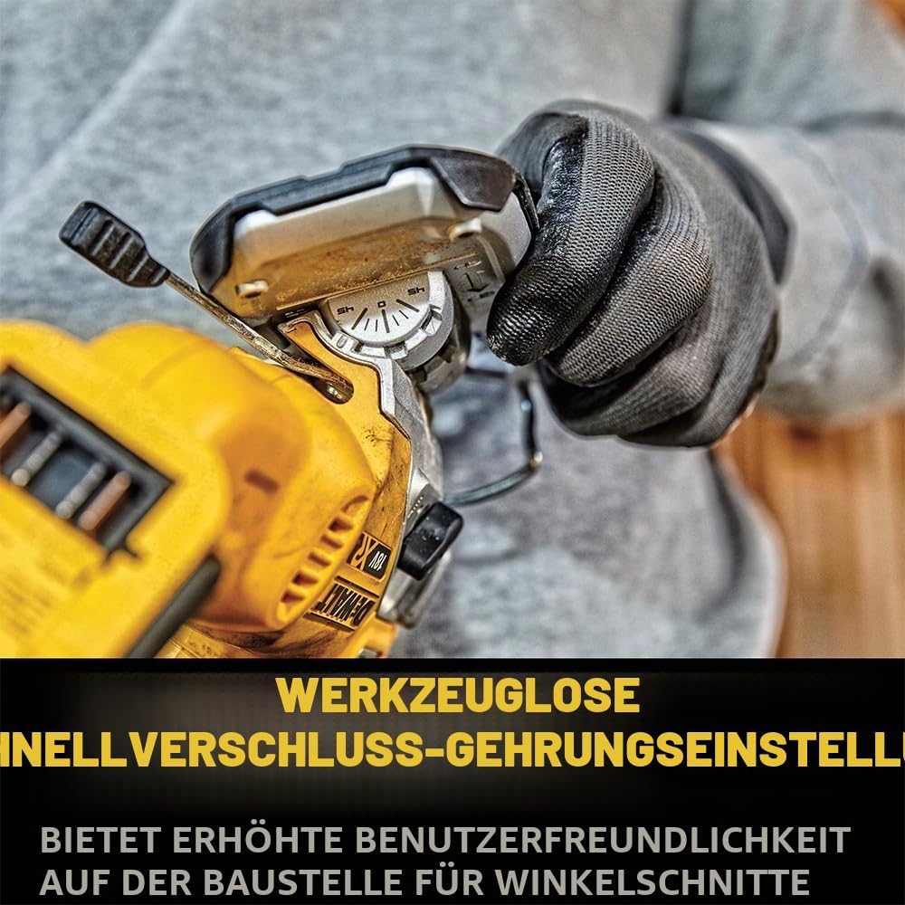 Dewalt 18V Akku-Pendelhubstichsäge DCS335NT (bürstenlos, verstellbarer Alu-Druckguss-Sägeschuh, 3-fa