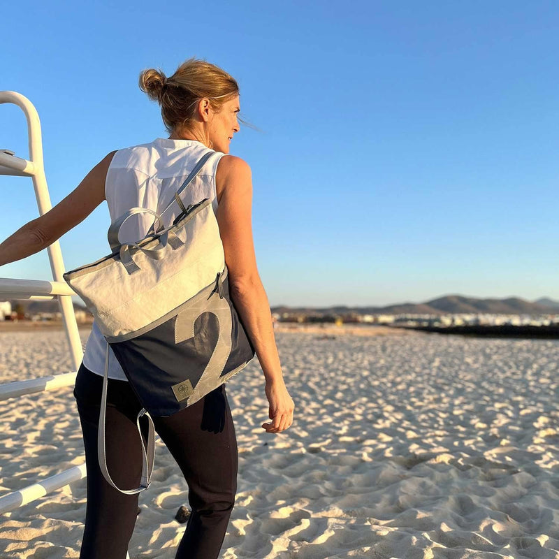 360° Grad Ketsch Mini Rucksack Segeltuch weiss-blau, Zahl grau