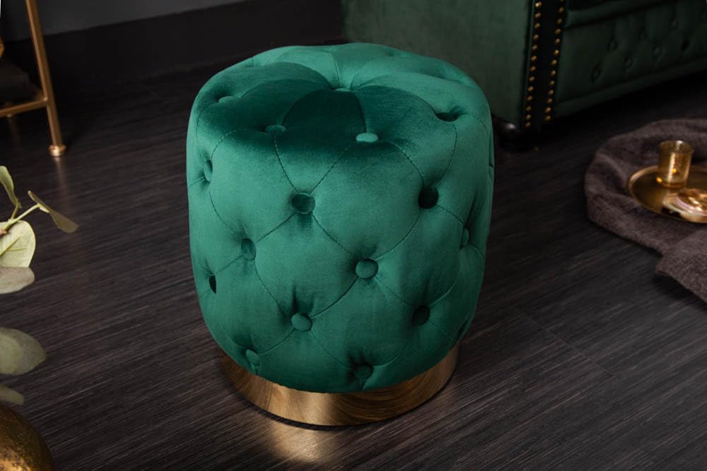 riess-ambiente.de Eleganter Hocker MODERN BAROCK 37cm dunkelgrün Gold Samt Sitzhocker Samthocker, Du