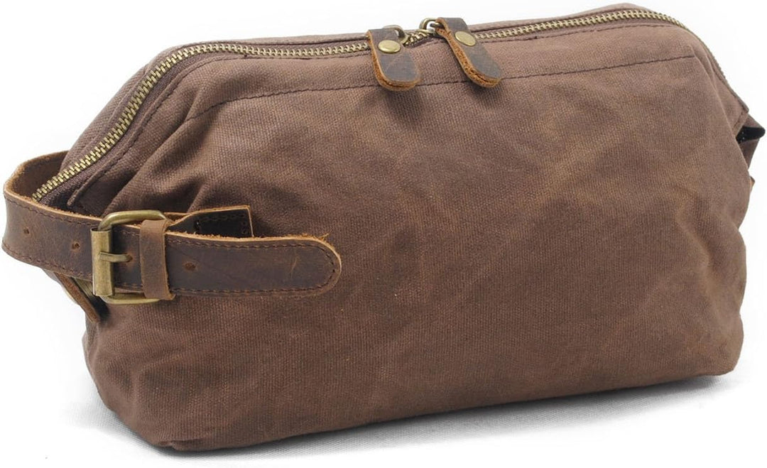 Neuleben Kulturtasche Wasserdicht Vintage Canvas Leder Damen Herren Kosmetiktasche Kulturbeutel für