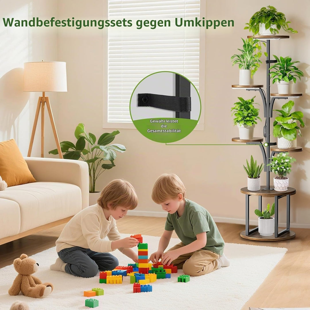 Pflanzenständer mit Wachstumslicht 7 Ebenen, Blumenständer Holz Metall für Innen &amp; Balkon, Pflanzenr