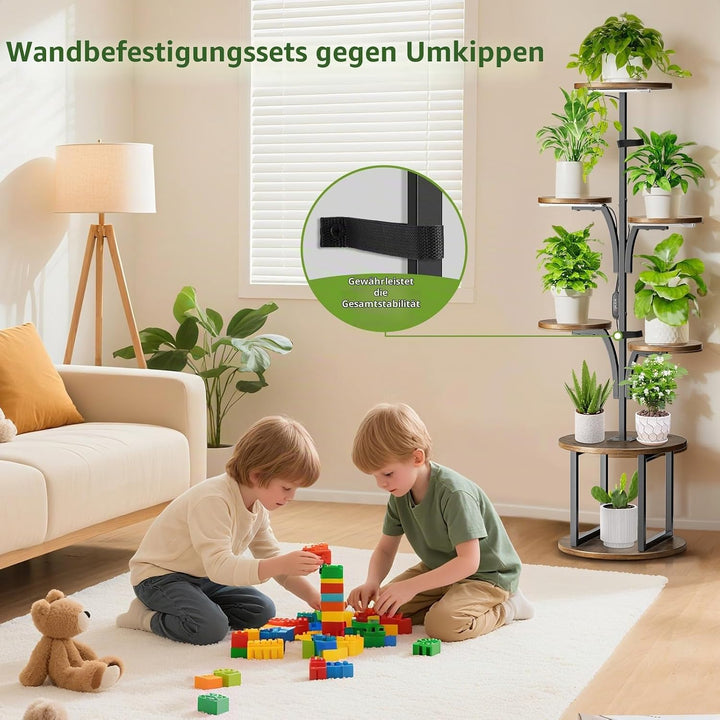 Pflanzenständer mit Wachstumslicht 7 Ebenen, Blumenständer Holz Metall für Innen &amp; Balkon, Pflanzenr