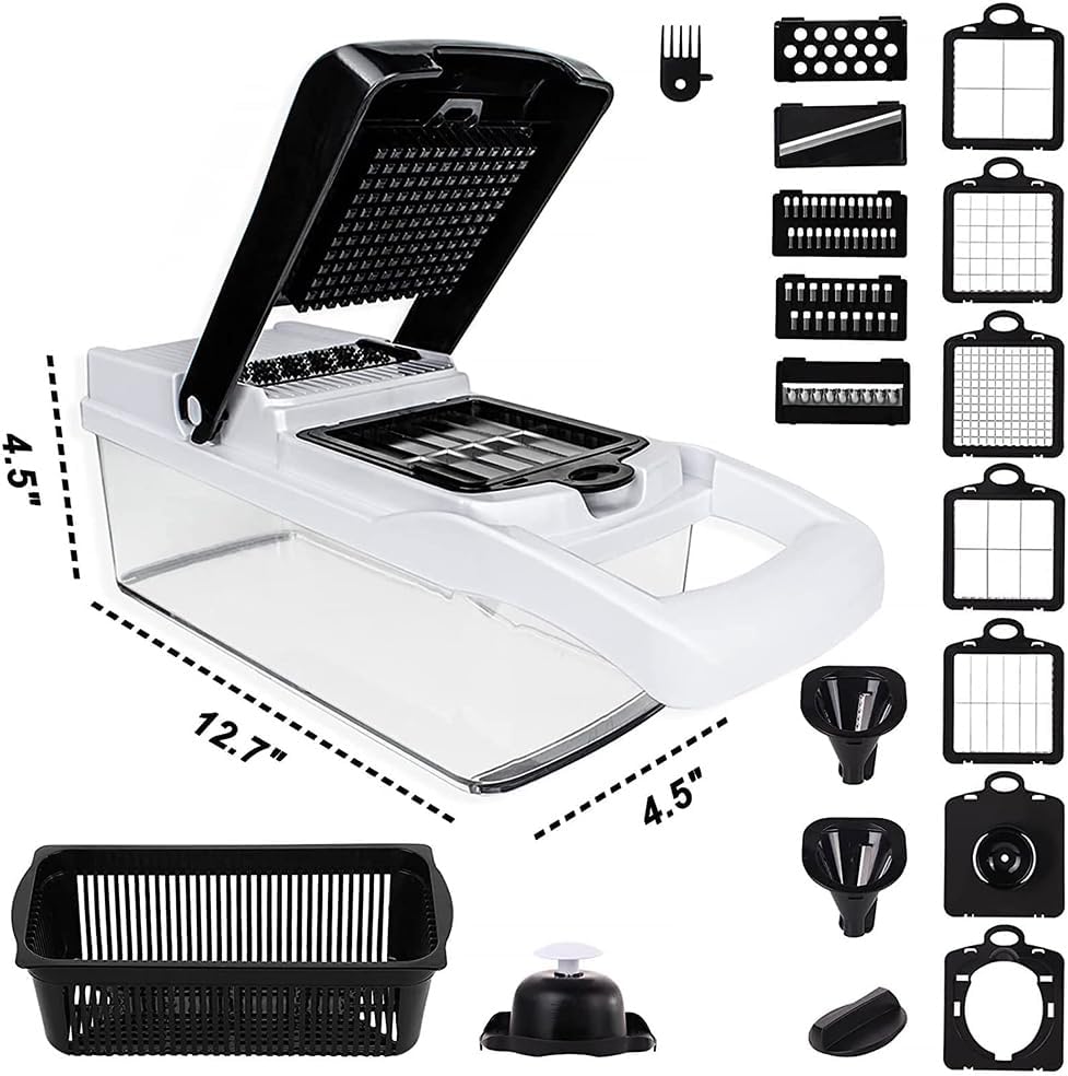 22-in-1 Gemüseschneider Spiralschneider Gemüse,Gemüsehobel Mit 1.2 L Behälter Und Abtropfkorb,Zwiebe