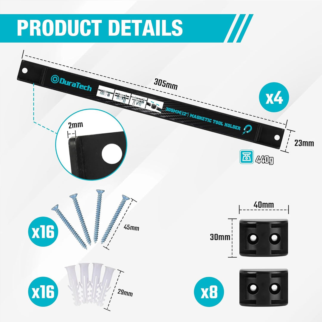 DURATECH Magnetleiste Werkzeug Set 4 Stück, Magnethalter Werkzeughalter Wand, Starke Magnete, Einfac