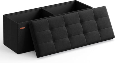 SONGMICS 110 cm Sitzbank mit Stauraum, klappbare Sitztruhe, Aufbewahrungsbox, Fussbank, basisschwarz