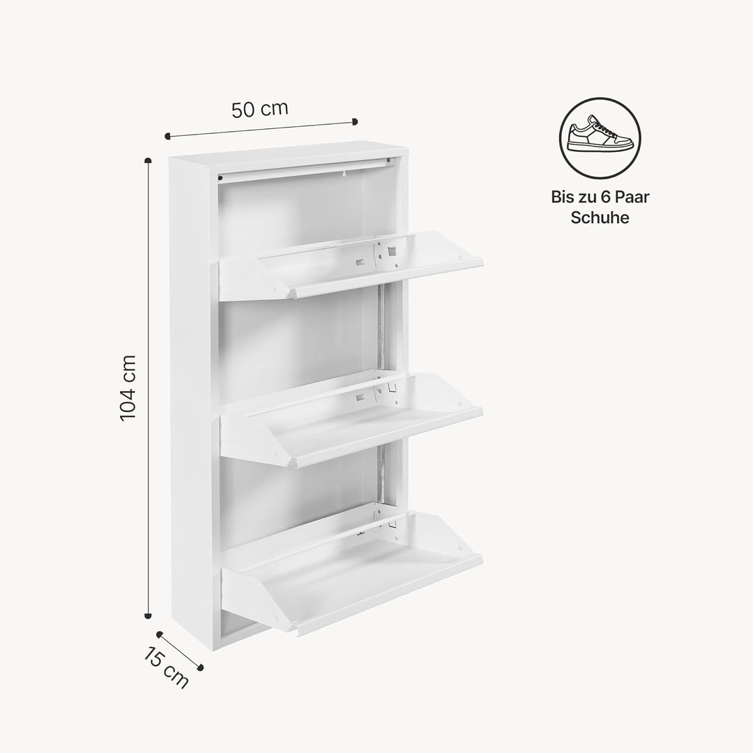 [en.casa] Schuhschrank Sokndal Schuhkipper mit 3 Klappen Metall Schuhkommode für 6 Paar Schuhe 104 x