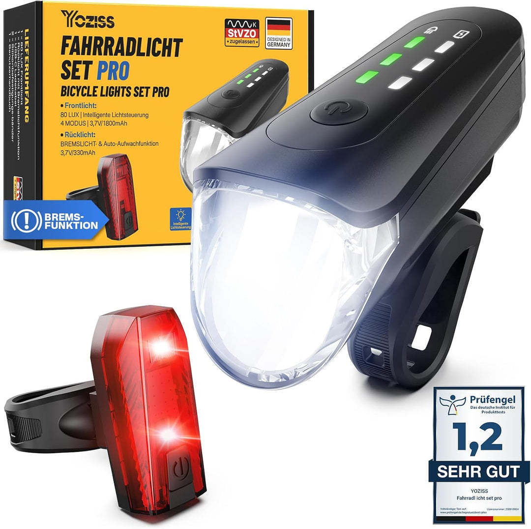 Fahrradlicht Set lichtsensor,Smart Rücklicht mit Bremslicht,Sensor Fahrradlicht StVZO Zugelassen,Int