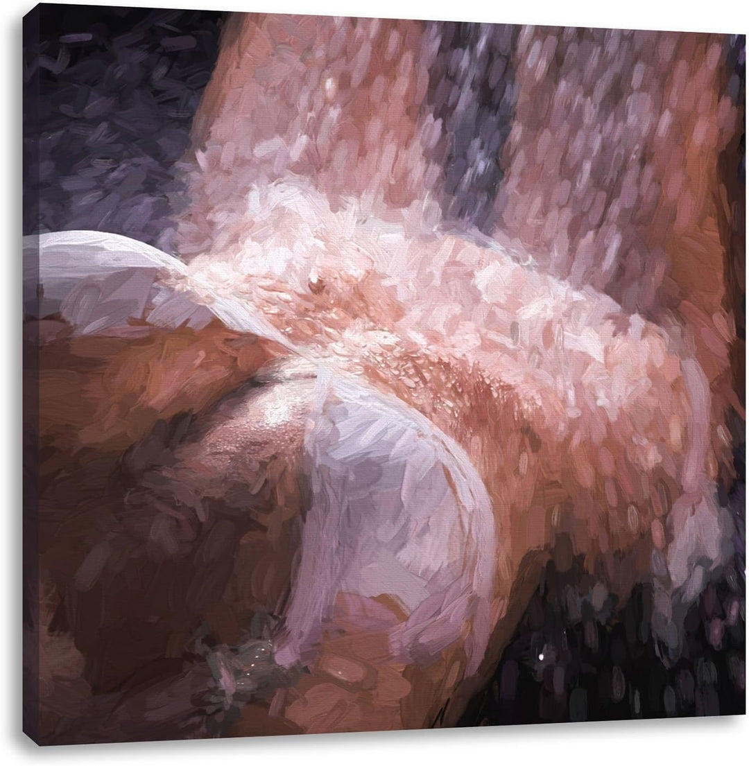 Pixxprint Frau im Bikini unter Einer Dusche als Leinwandbild | Grösse: 70x70 cm | Wandbild | Kunstdr
